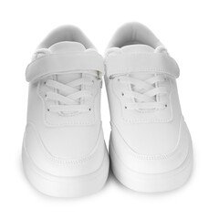Pair of kid's sneakers isolated on white. Stylish shoes