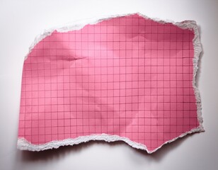 Obraz premium a piece of ripped pink paper with a grid pattern against a plain white background a torn piece of pink paper with a white grid pattern is displayed on a white surface