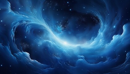 a mesmerizing cosmic scene showcasing swirling blue nebulae in a dark starry background evoking a sense of wonder and the vastness of space