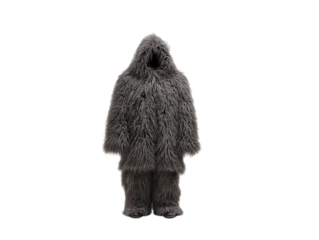 PNG of A mysterious figure in a fluffy, gray costume, evoking a sense of intrigue and whimsy.
