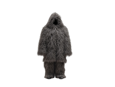 PNG of A mysterious figure in a fluffy, gray costume, evoking a sense of intrigue and whimsy.