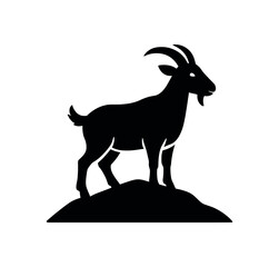 goat on hill flat black solid vector illustration isolated on white background