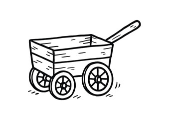 handdrawn cute doodle style wooden cart vector line illustration