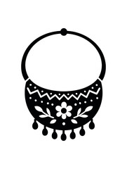 folk necklace flat black solid vector illustration isolated on white background
