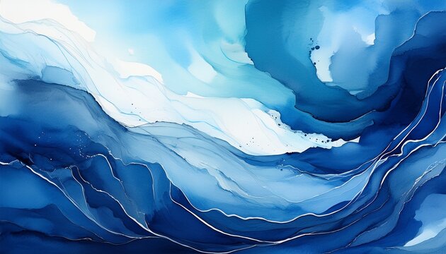 a striking abstract watercolor painting featuring a vibrant gradient of deep blue hues evoking a sense of calmness and creativity with its fluid brush strokes