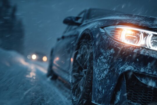 Hazard Lights Blinking After Car Skidded into Snowbank