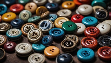 Close up of a huge group of colorful buttons on a table