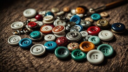 Close up of a huge group of colorful buttons on a table
