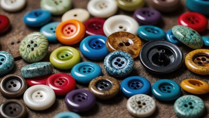 Close up of a huge group of colorful buttons on a table