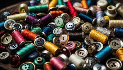 Close up of a huge group of colorful buttons on a table