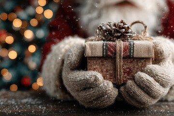 Christmas Scene: Santa's Hands Giving a Present