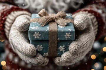 Festive Christmas Tree and Santa's Hands with Gift