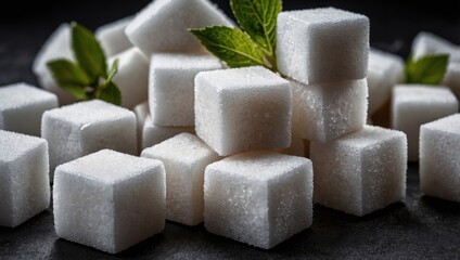 Close-up of three white sugar cubes
