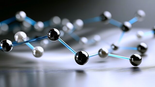 Abstract molecular structure creating a network of connections, representing data, innovation, technology, science, and the interconnectedness of modern concepts and systems