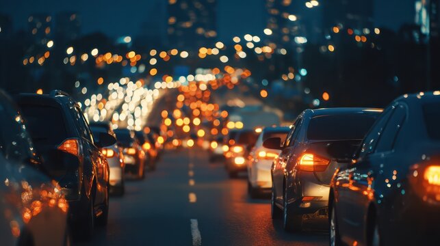 Winter Night Traffic Close-up with City Bokeh - Powered by Adobe