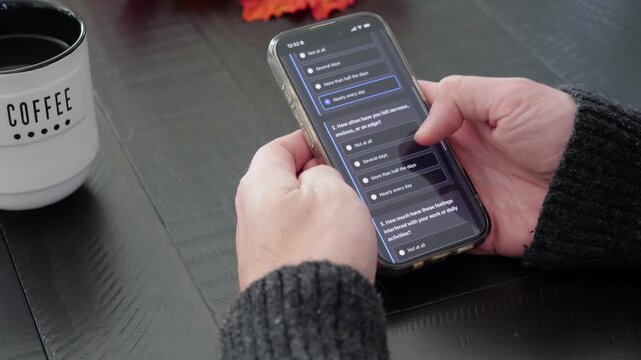 Middle-Aged Man Taking Employee Assistance Plan Web Application Assessment - Emplorer Covered Health Insurance EAP Quiz Concept