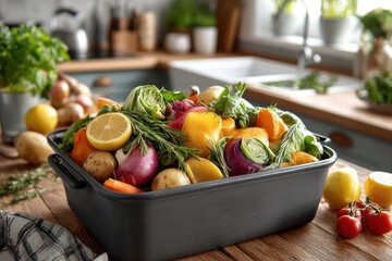 Domestic Food Waste Container Ready for Composting in Kitchen