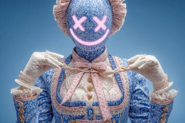 Fusion of robotics and Bavarian tradition with android in dirndl and digital smiley face, symbolizing cultural innovation and future technology