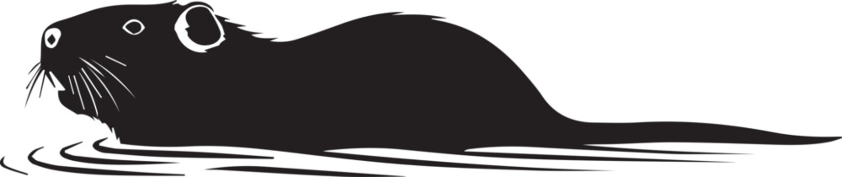Adorable silhouette of a nutria swimming gracefully through water with ripples