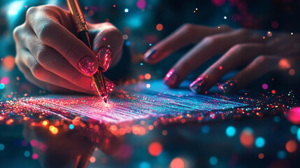 A digital contract is signed as glowing light particles gather around the document, symbolizing trust, authentication, innovation, and the seamless connection between human action and advanced technol