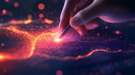 A digital contract is signed as glowing light particles gather around the document, symbolizing trust, authentication, innovation, and the seamless connection between human action and advanced technol