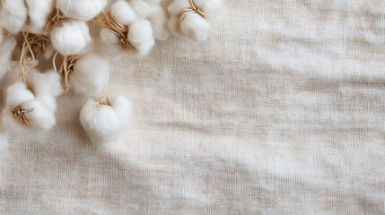 Cotton buds and textile texture background with copy space