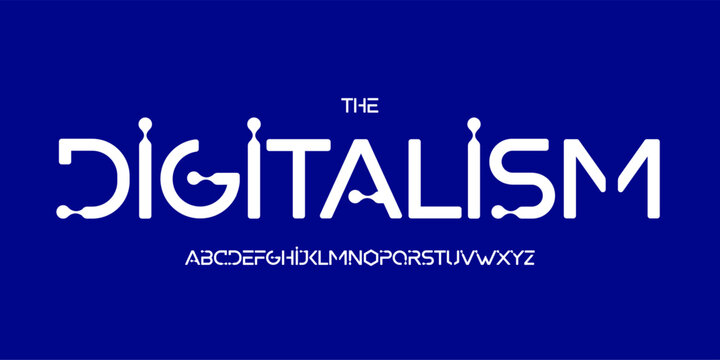 Biotech futuristic logo font, connected sci-fi alphabet. Rounded digital typeface for science headline, neural tech UI, innovation lab display, AI interface, modern system branding. Vector typography.