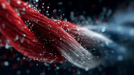 Digital double helix spinning in space with glowing strands and dynamic motion representing genetics, biotechnology, futuristic science, molecular structure, and advanced digital visualization