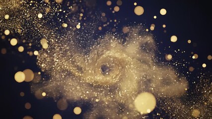 Golden dust swirls mesmerizingly in mid air against sleek black backdrop, capturing the essence of elegance and sophistication perfect for representing luxury refinement or high end concepts.