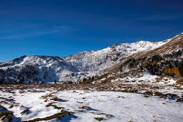 Obraz premium snowcapped mountain landscape showing the Nockalm region in the Austrian southern district of Carinthia