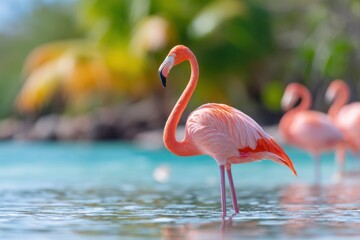Fototapeta premium Graceful flamingo in tropical waters