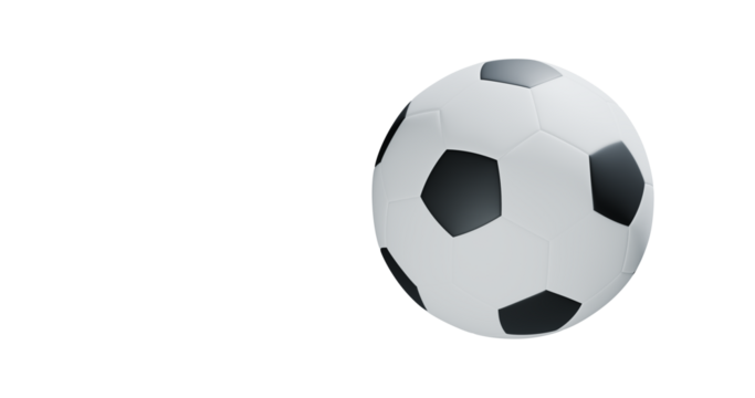 Soccer ball black and white finish on transparent background