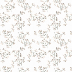 Padrão floral delicado com ramos e bagas em estilo botânico minimalista