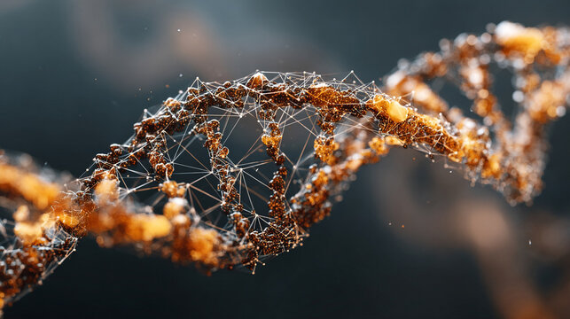 DNA helix floating above a digital tech grid with glowing strands representing genetics, biotechnology, futuristic science, molecular structure, and advanced digital visualization in high-tech style - Powered by Adobe