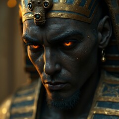 Powerful portrait of a pharaoh with intense gaze Generative AI