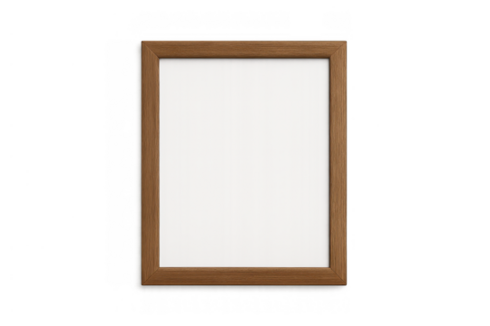 Vertical wooden frame with blank white board, perfect for displaying art, pictures, or text, transparent background
