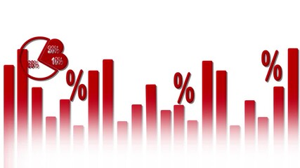 Futuristic red 3D percentage bars and animated statistical growth chart visuals showcasing rising data trends, financial metrics, analytic progress indicators, dynamic economic movement, clean white b - Powered by Adobe