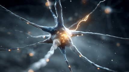 Electric pulses surge through interconnected neurons, forming a vivid web of glowing synapses. The scene conveys energy, communication, cognition, and advanced neural activity.
