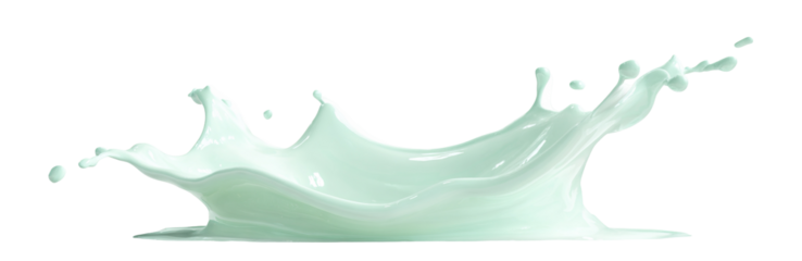 Pale light cyan creamy liquid splash isolated PNG cutout, transparent background. Dynamic milky pastel color spill presentation for drink or cosmetic care cream