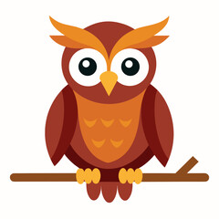Cute flat design cartoon owl perched on a branch Vector