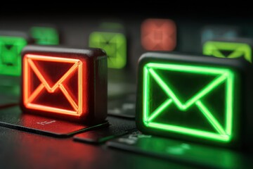 Futuristic Glowing Email Notification Icons on Dark Background
