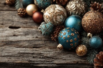 Obraz premium Festive Holiday Decor for New Year on Weathered Wood Surface