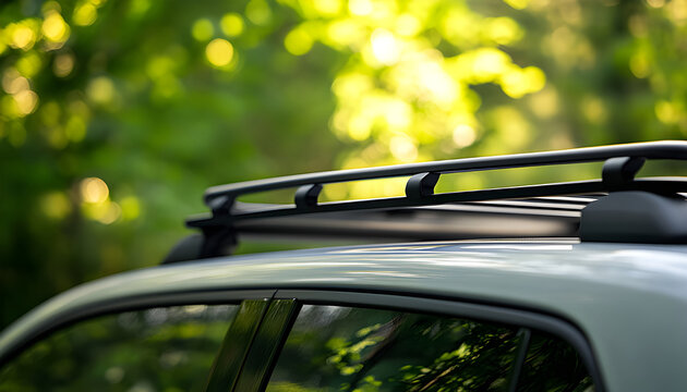 Silver station wagon car with open roof rack ready for travel. Load luggage, bags, and gear for road trip adventure