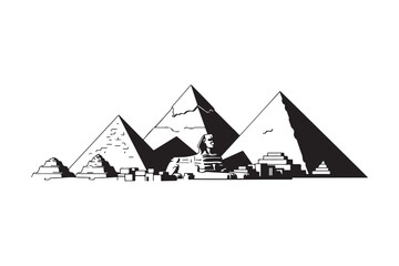 Iconic egyptian pyramids silhouette with ancient structures