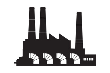 Black silhouette of an industrial factory with tall chimneys