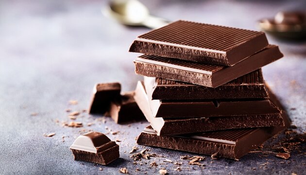 delicious dark chocolate bar stack close up