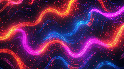 Abstract waves of neon light flowing smoothly across the frame, creating a vibrant, futuristic, and dynamic visual with luminous color movement.