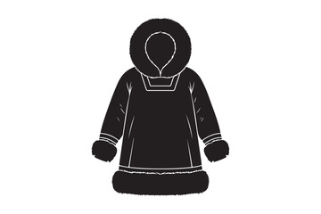 Black silhouette of a traditional inuit parka with fur trim © Sadek