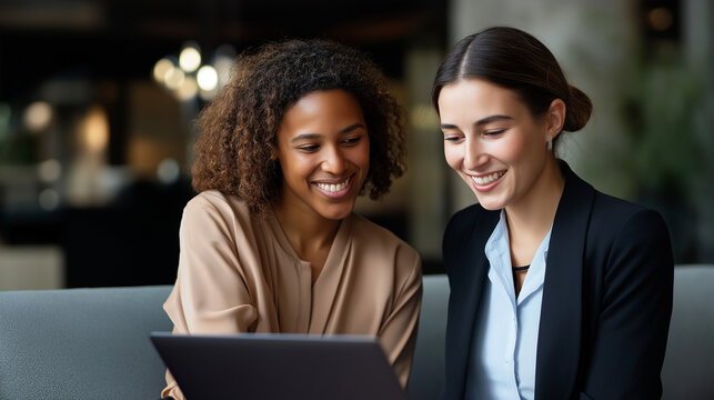 Experienced professional and younger faceless colleague discussing project on comfortable seating defocused modern workplace lounge background mentoring relationship corporate - Powered by Adobe