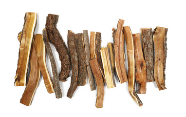 Stump, log fire wood isolated on white background, clipping path, top view	